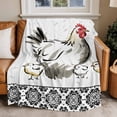thumbnail image 2 of Rooster Hen Flannel Blanket for Bed,Travel and Camping, Chicken Farm Animal Rustic Black Floral Super Soft Cozy Blanket for All Seasons 60"x80", 2 of 7
