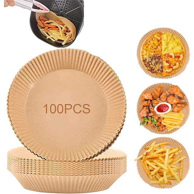 Air Fryer Liners Non-Stick, Disposable Food Grade Parchment Paper, Waterproof and OilProof, Heat Resistant, Protects Frying Pan Sides, Easy Removal, Recyclable 6.3 Inch (100 PCS)