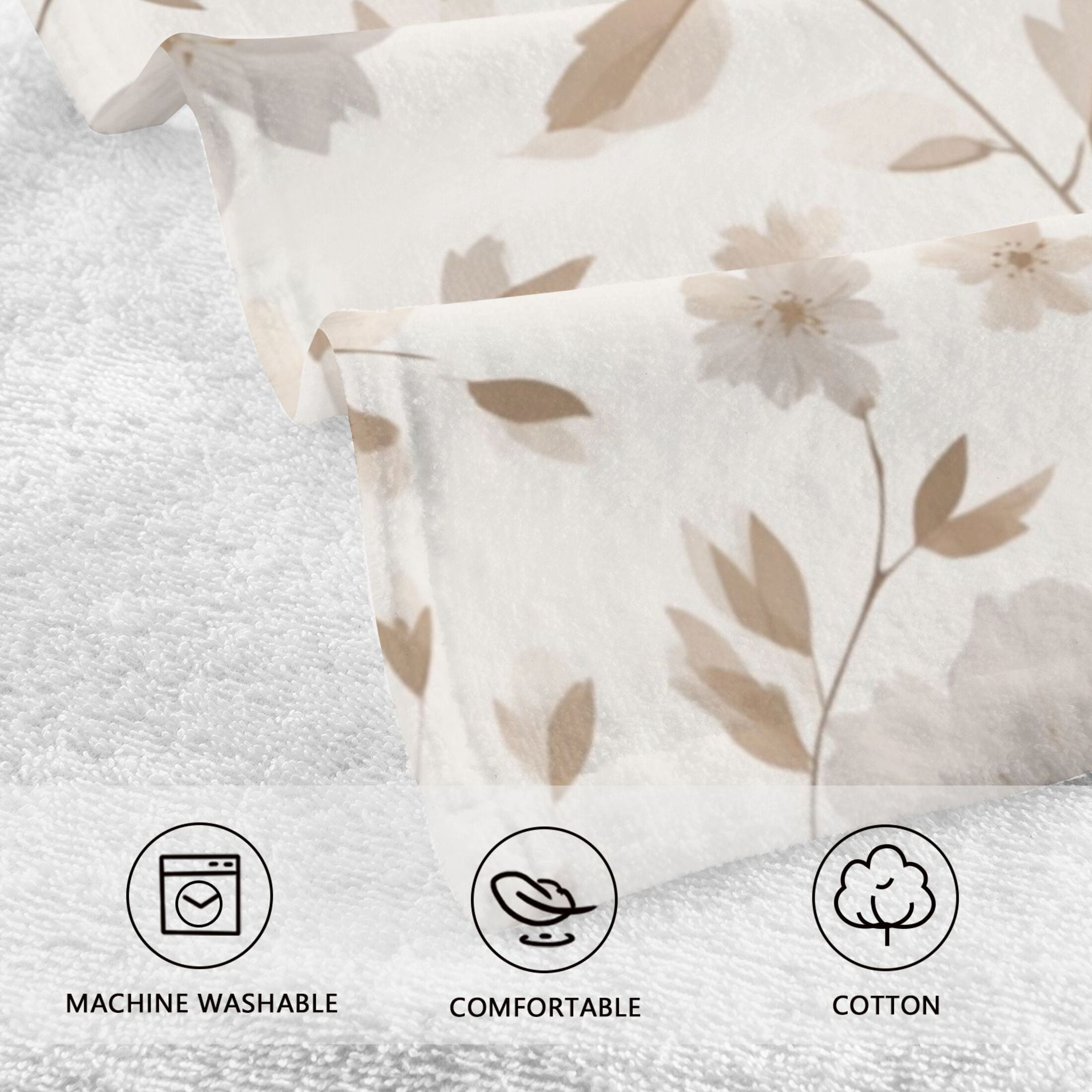 2-Pack Soft 100% Cotton & Highly Absorbent Bath Towel 2 Defferent Pattern Designs Small Flowers and Leaves Scattered Across The Canvas
