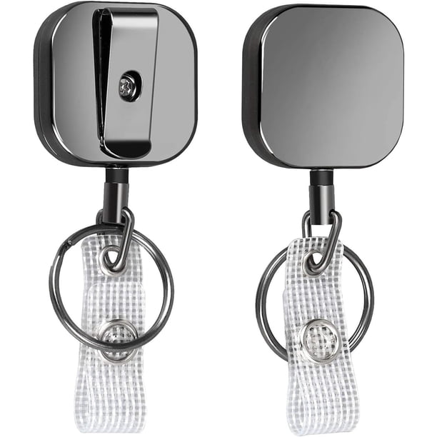 Paquete de 2 Carretes Retráctiles, llavero Retráctil Resistente, llavero Extensible Con Cable de Acero, Soporte Retractil para llaves Con Clip, Porta llaves Retractil, Color Negro