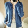 thumbnail image 2 of Cardigan en Tricot pour Femmes à Col Rond, Manches Longues, Couleur Unie, Veste pour l'Automne et le Printemps, 2 of 8