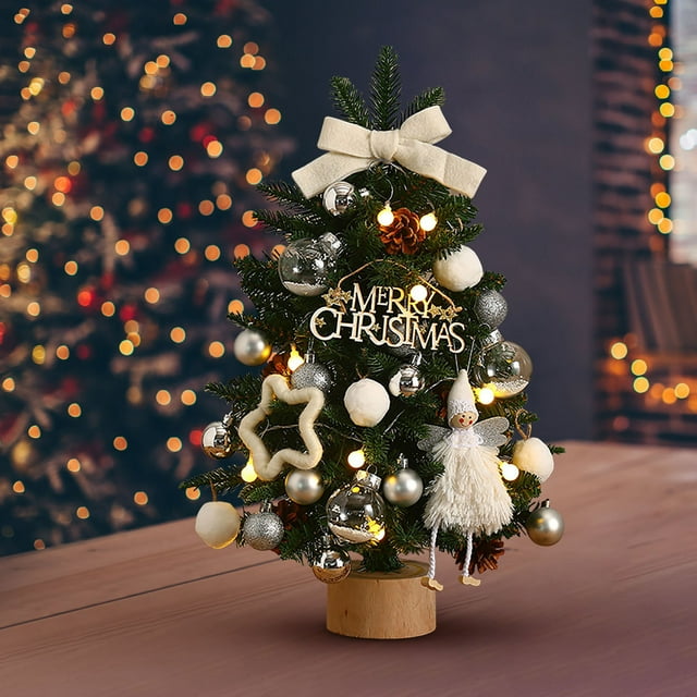 Fwttom Simulated Decorations, Christmas Decorations Flocking Beads Mini Christmas Tree Home Desktop Christmas Scene Arrangement