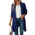 thumbnail image 3 of Women'S Three-Quarter Sleeve Casual Open-Front Jacket, Fashionable Front-Opening Light Coat Blue M, 3 of 9