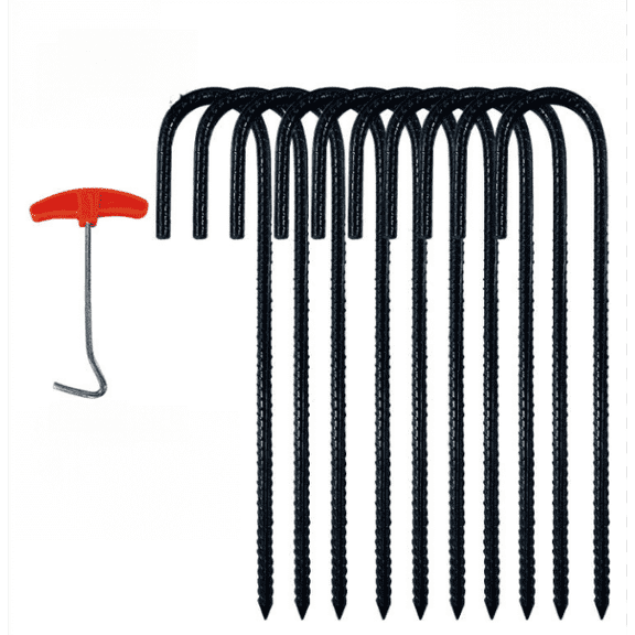 Heavy-Duty Rebar Stakes with J-Hook – Galvanized Steel Ground Anchors for Fencing, Trampolines, Tents, Landscaping, Camping – Multi-Pack, Durable & Rust-Resistant