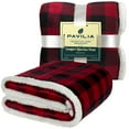 thumbnail image 2 of PAVILIA Buffalo Plaid Sherpa Blanket Queen | Fuzzy Red Black Checkered Flannel Fleece Blanket for Couch Bed | Fluffy Warm Soft Christmas Plush Microfiber Blanket | 90x90, 2 of 7