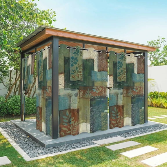 Teal Green Boho Outdoor Curtains for Patio Waterproof, Grommet Outdoor Privacy Panels, Color Block Geometric Modern Weatherproof Outside Curtains for Porch/Cabana 54"Wx84"L, 1 Panel