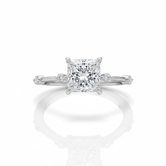 Jewelerix Princess Cut Diamond Engagement Ring in Vermeil 14K Yellow Gold with Side Stone Accents, Classic Solitaire Style Wedding Ring for Her