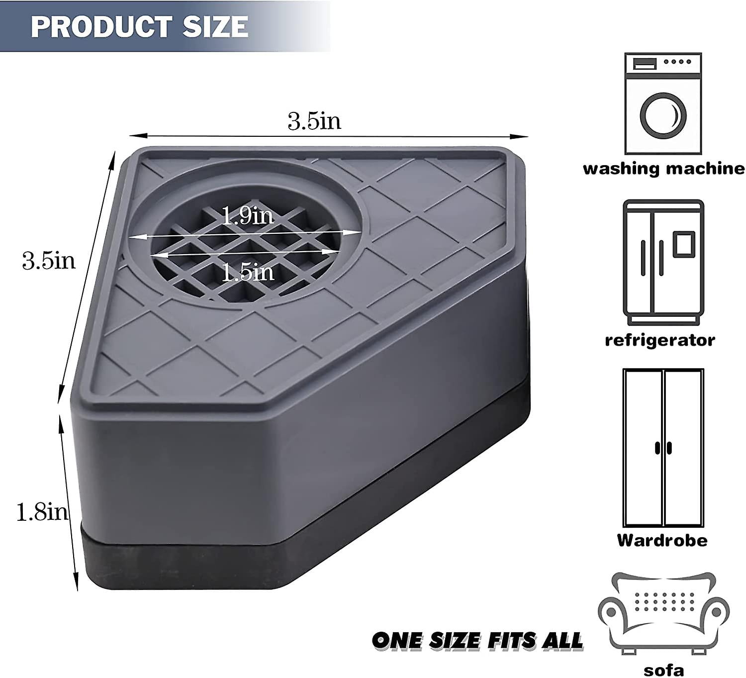 Anti Vibration Pads, Washing Machine Support With Shock Absorption And Noise Cancelling, Floor Protection And Waterproof Stabilizer Mat, High Friction Easy Installation (4pcs)