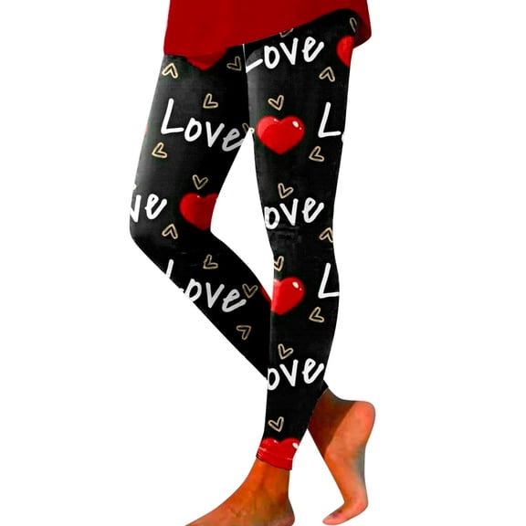 Outfmvch Valentines Leggings for Women Valentines Heart Print Joggers Sweatpants for Women Plus Size Leggings for Women Yoga Capris with Pockets for Women Flare Leggings for Women Black 1 L