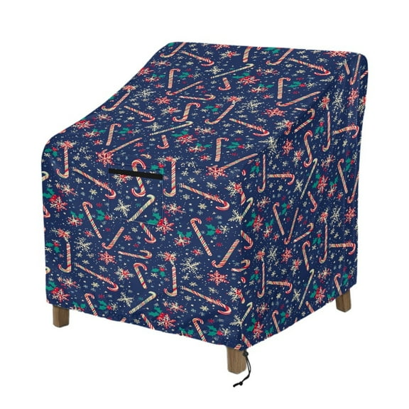 Renewold Waterproof Patio Chair Covers Anti-UV Weather-Resistant Patio Lounge Chair Covers Furniture Protection Christmas Decor Fits up to 29W x 33D x 36H Inches, Candy Cane Snowflakes
