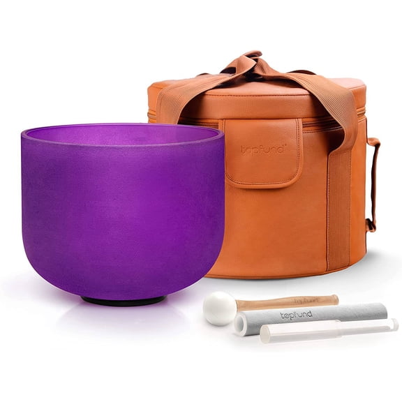 TOPFUND 432Hz Purple B Note 12 inch Crystal Singing Bowl Crown Chakra with Heavy duty carrying case and Suede Stick