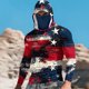 thumbnail image 1 of Ceisia Splatter Flag Print Hooded Top Men's Slim Fit Long Sleeve UV Protective Face Mask Shirt Red XL Gifts, 1 of 5