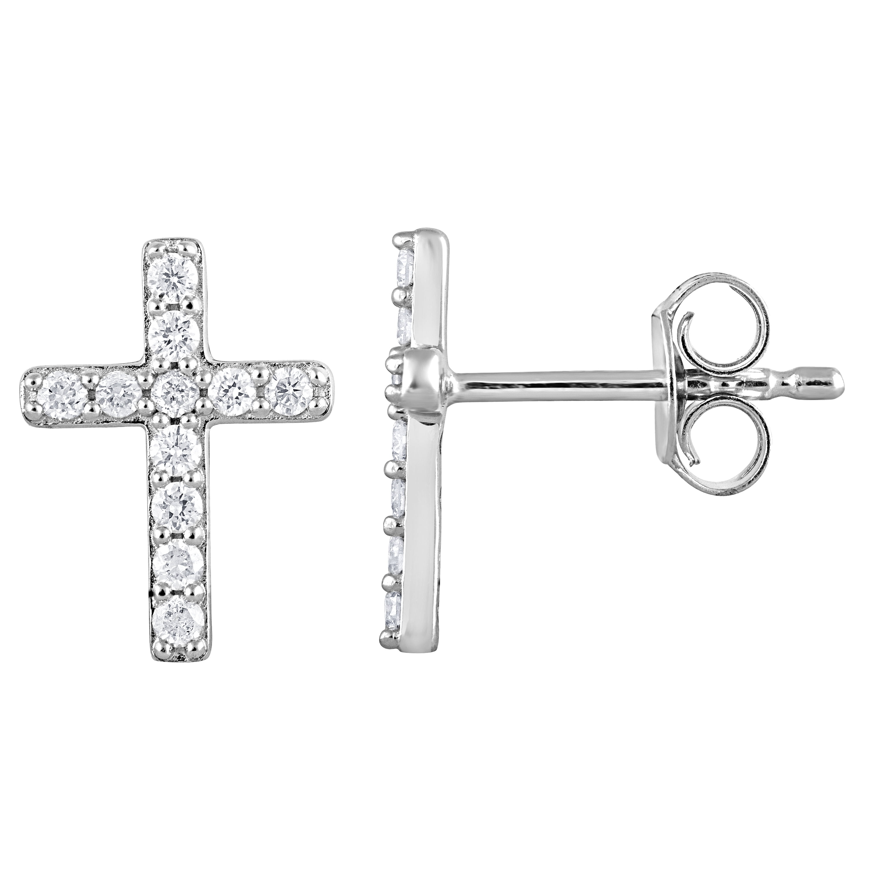 Unique Moments 1/4 Ct Round Lab Grown Diamond Cross Stud Earring in Silver for Women (H-I, SI-I1)