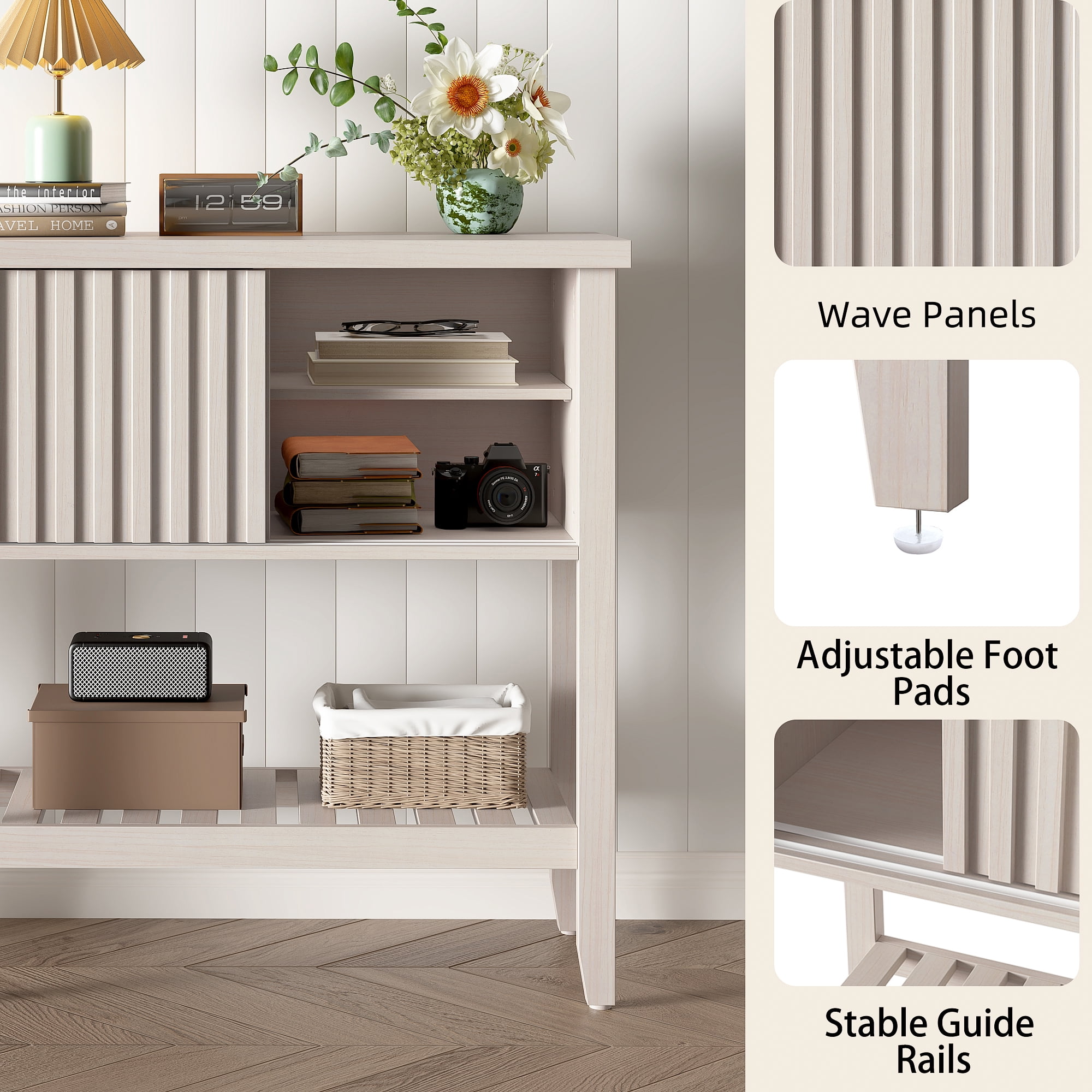 31.5" Entryway Console Table with Sliding Drawer Doors and Storage Shelf for Hallway, Living Room, or Office,Beige