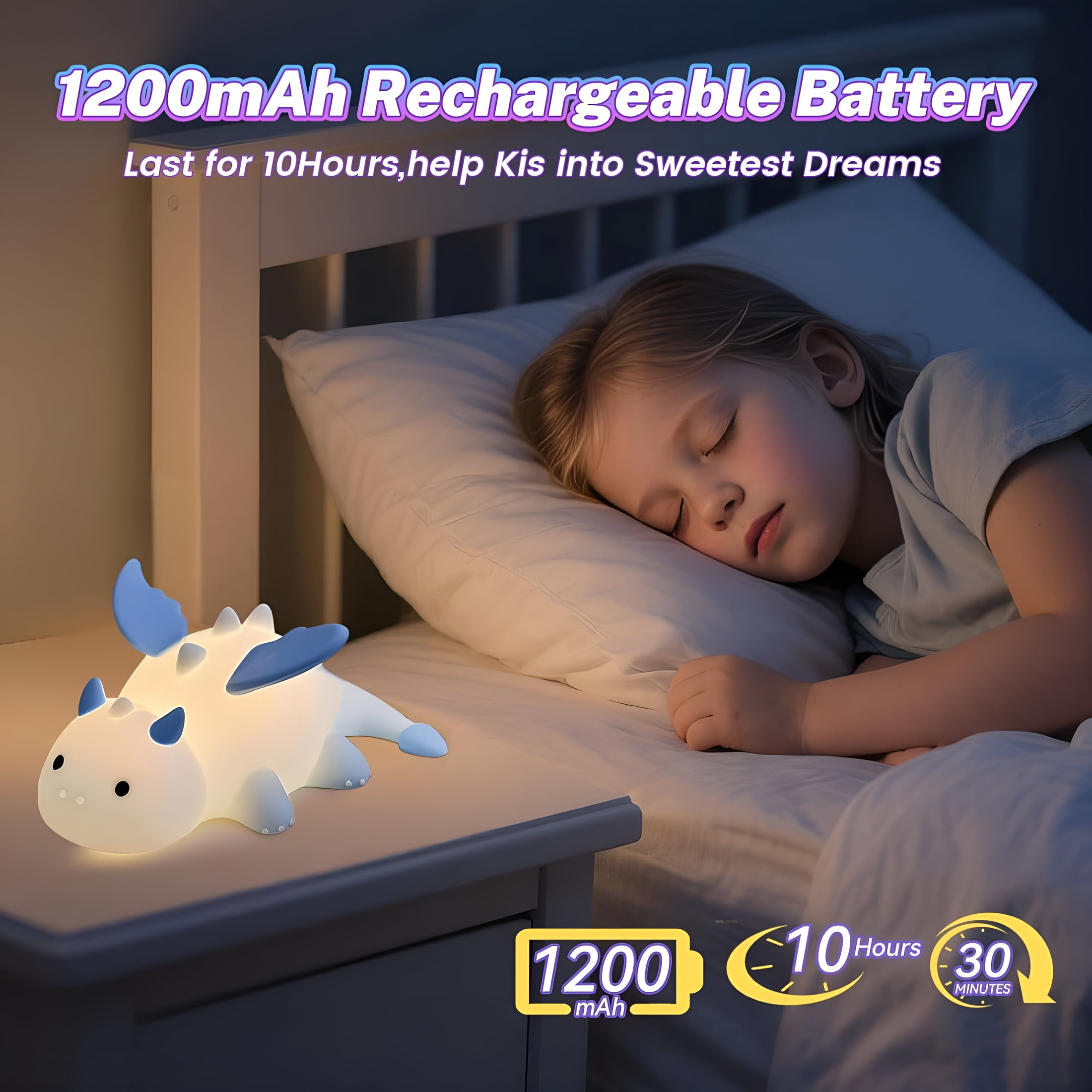 HIBIBUD 2026 New Milk Dragon Night Light for Kids,Cute Dinosaur Lamp Gifts for Boys and Girls,Dimmable Silicone Animal Magnetic Bedside Lamp,Rechargeable Night Light for Toddler Baby Nursery Decor