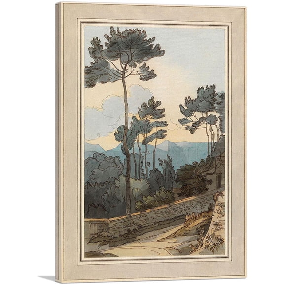 ARTCANVAS A View Taken At Ambleside At Head Of Lake Windermere 1786 Canvas Art Print by Francis Towne - Size: 40" x 26" (0.75" Deep)