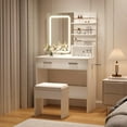 thumbnail image 6 of IDEALHOUSE White, 2 Drawers, Dressers Vanity Table, Mirror, Cabinet, Open Shelves, Charging Station, Stool, 6 of 8