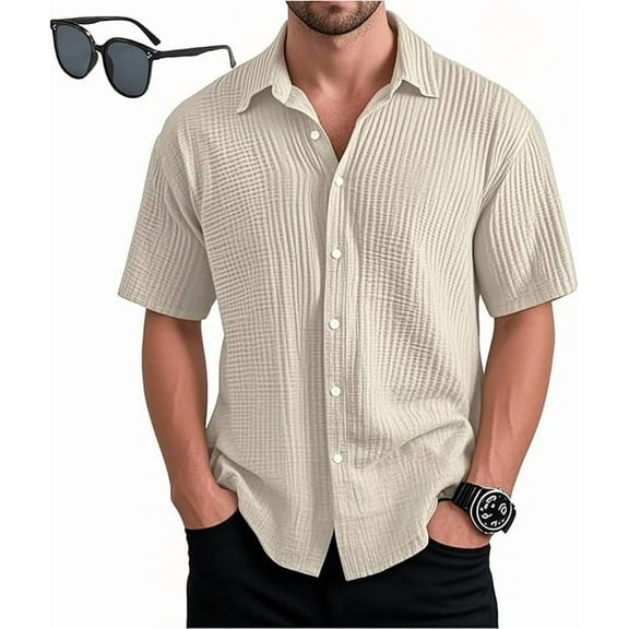 Mokaloha Mens Shirts, Pacificozy Men's Shirts Casual Loose and Comfortable Textured Short-Sleeved