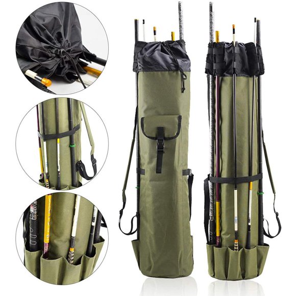 Feltree Fishing Rod Carrier Fishing Reel Organizer Pole Storage Bag, Holds 5 Poles Travel Case Lightweight Tackle Box Multifunctional Stand Fishing Bags