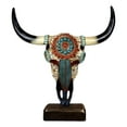 thumbnail image 2 of Large Rustic Western Bull Cow Skull With Turquoise Red Rocks Desktop Figurine, 2 of 5