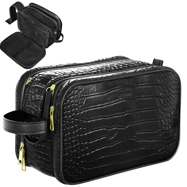 Neceser de piel Dot&Dot para hombre y mujer, color negro, color cocodrilo, talla L