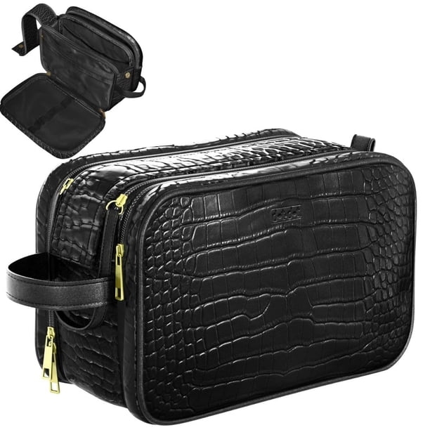 Neceser de piel Dot&Dot para hombre y mujer, color negro, color cocodrilo, talla L