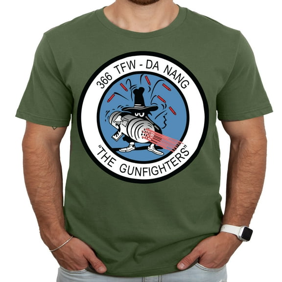 366th TFW Da Nang Gunfighters Logo Military Green Adult T-Shirt-XXL