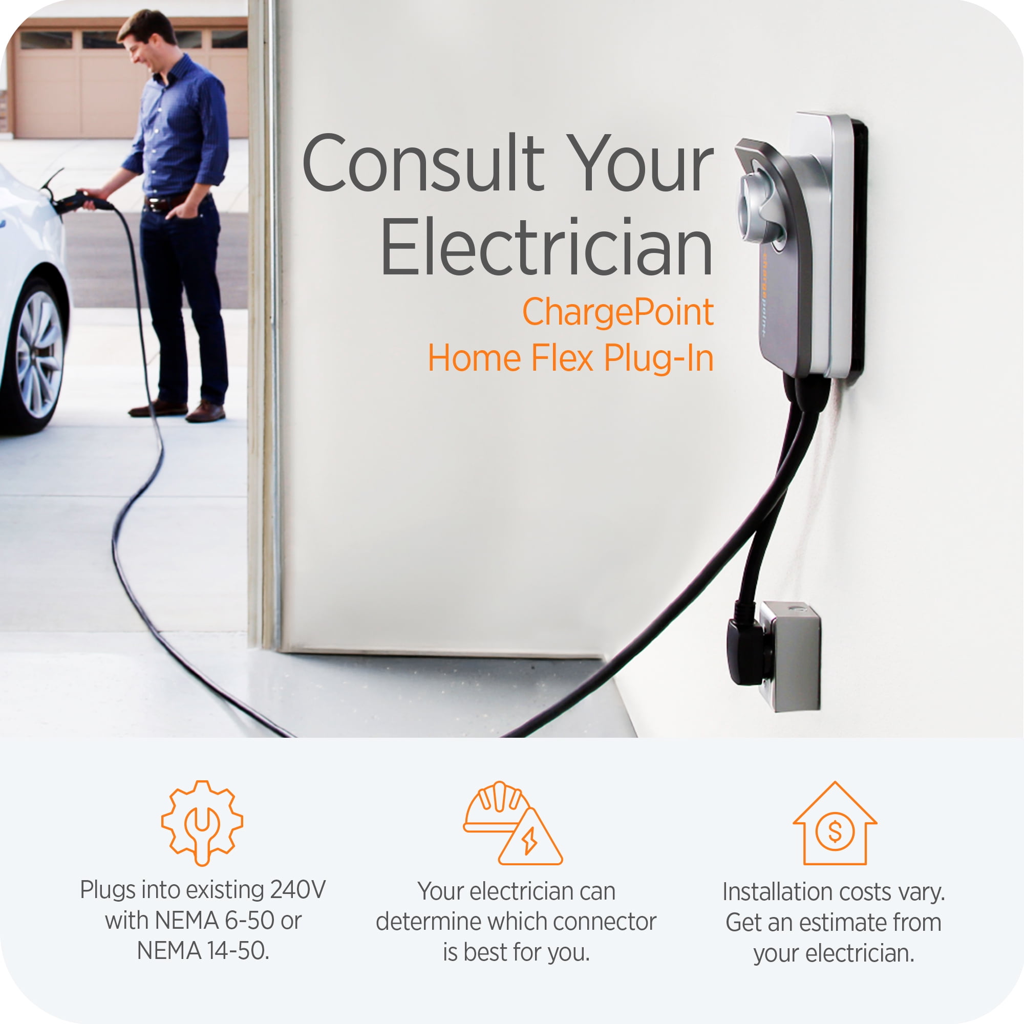 Pre-Owned ChargePoint Flex 2 EV Charger NACS, NEMA 14 -50 Outlet Charge Station Level 2