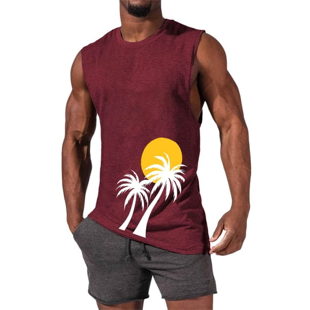 Camiseta sin mangas de cuello redondo para hombre, informal, a la moda, con estampado, deportiva, de poliéster
