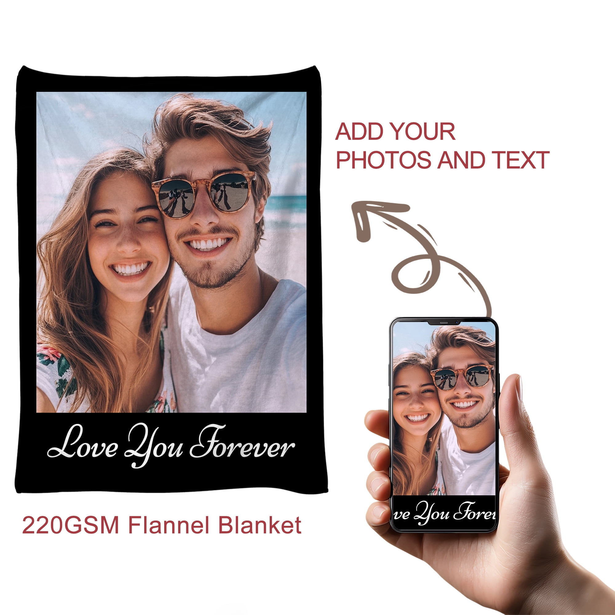 JML Custom Soft Flannel Blanket - Personalized Photo & Text Throw, Multiple Sizes for Family, Pets, & Adults
