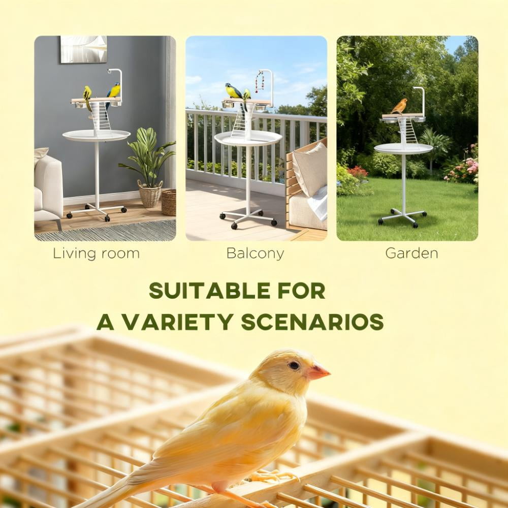 Bird Stand with Wheels, Feed Bowls, Round Tray,Bird Feeder Station