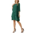 thumbnail image 4 of INSPIRE CHIC Women's Chiffon Dress Ruffle Tiered Flowy 3/4 Sleeve A-Line Knee Length Dress M Dark Green, 4 of 6