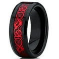 thumbnail image 2 of Tungsten Wedding Band Ring 8mm Men's Engagement Black & Red Celtic Dragon Black Carbon Fiber Inlay, 2 of 2