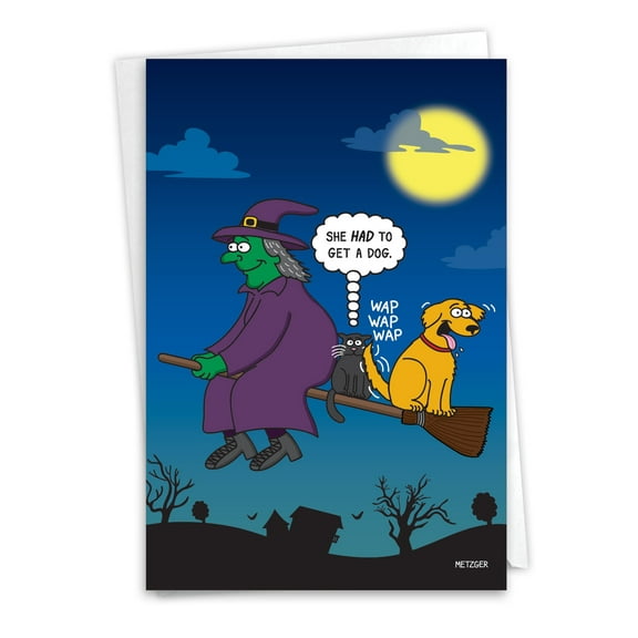 NobleWorks Funny Halloween Greeting Card with 5 x 7 Inch Envelope (1 Card) Witch Dog C10153HWG