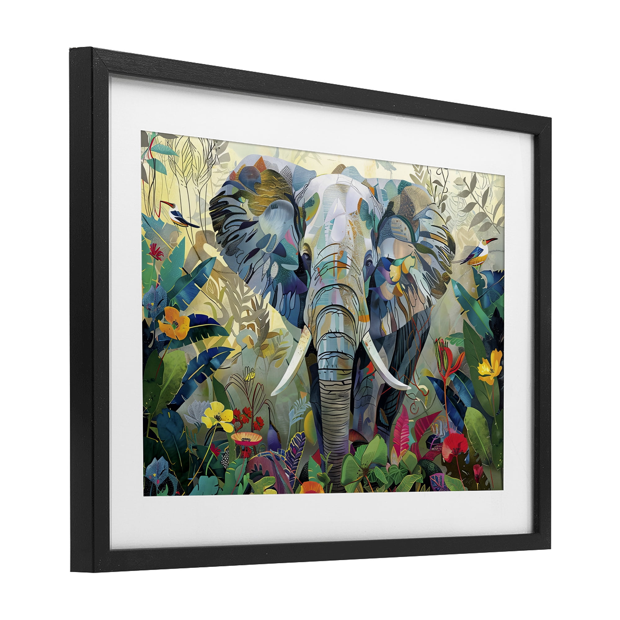 Stupell Industries Elephant's Realm in Tropical Bloom Black Framed Print Under Glass, design by Lazar Studio