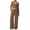 Coffee, variant on Women's Loungewear Tie Waist Regular Fit Two-Piece Set, Wrap-Design Long Sleeve Crop Top with Matching Wide Leg Pants, Comfortable Outfit for Home and Everyday Wear