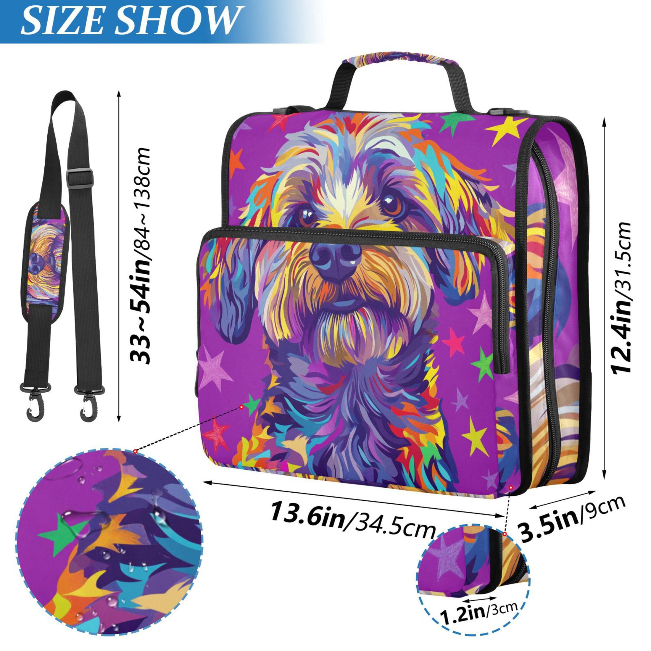 3 Ring Zipper Binder with Shoulder Strap Waterproof Trapper Keeper 2 Inch D-Ring 500 Sheets Capacity Cute Dog and Star