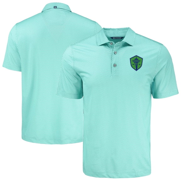 Men's-Cutter & Buck  Mint Seattle Sounders FC Pike Eco Shadow Check Print Recycled Polo