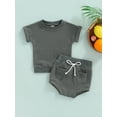 thumbnail image 2 of Franhais Baby 2pcs Outfits, Solid Color Round Neck Short Sleeve Tops + Elastic Waist Shorts Set, 2 of 9