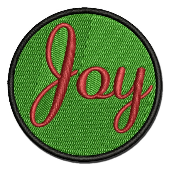 Joy Cursive Text Applique Multi-Color Embroidered Iron-On Patch - 2.5 Inch Small