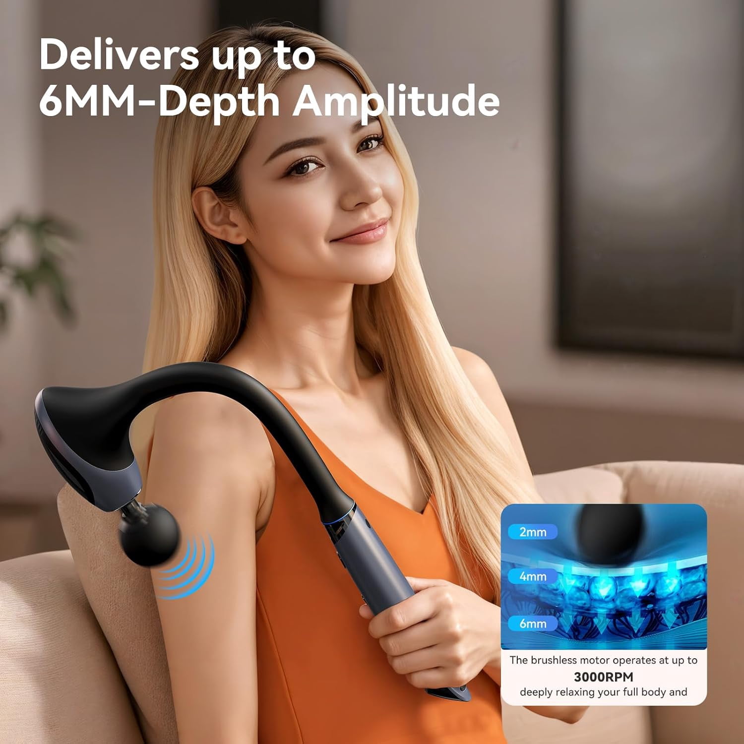 Massage Gun Deep Tissue Percussion Massager with 4 Heads, Quiet Brushless Motor & Ergonomic Design for Muscle Relief