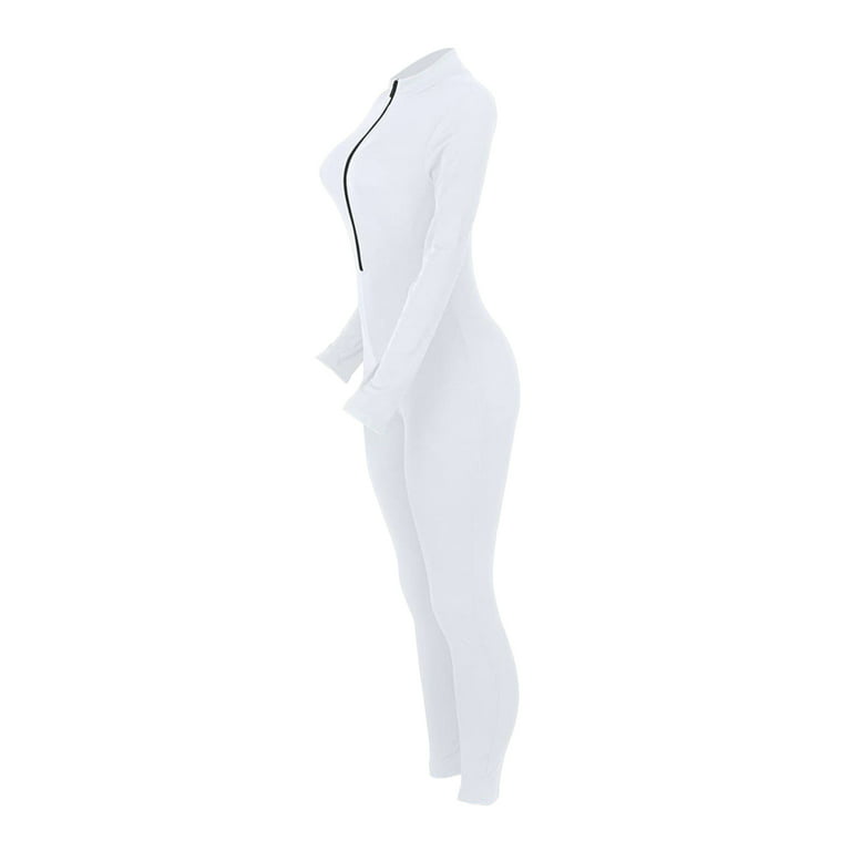 Women One Piece Bodycon Jumpsuit Solid Color Zipper Long Sleeve Pants  Romper Clubwear Streetwear