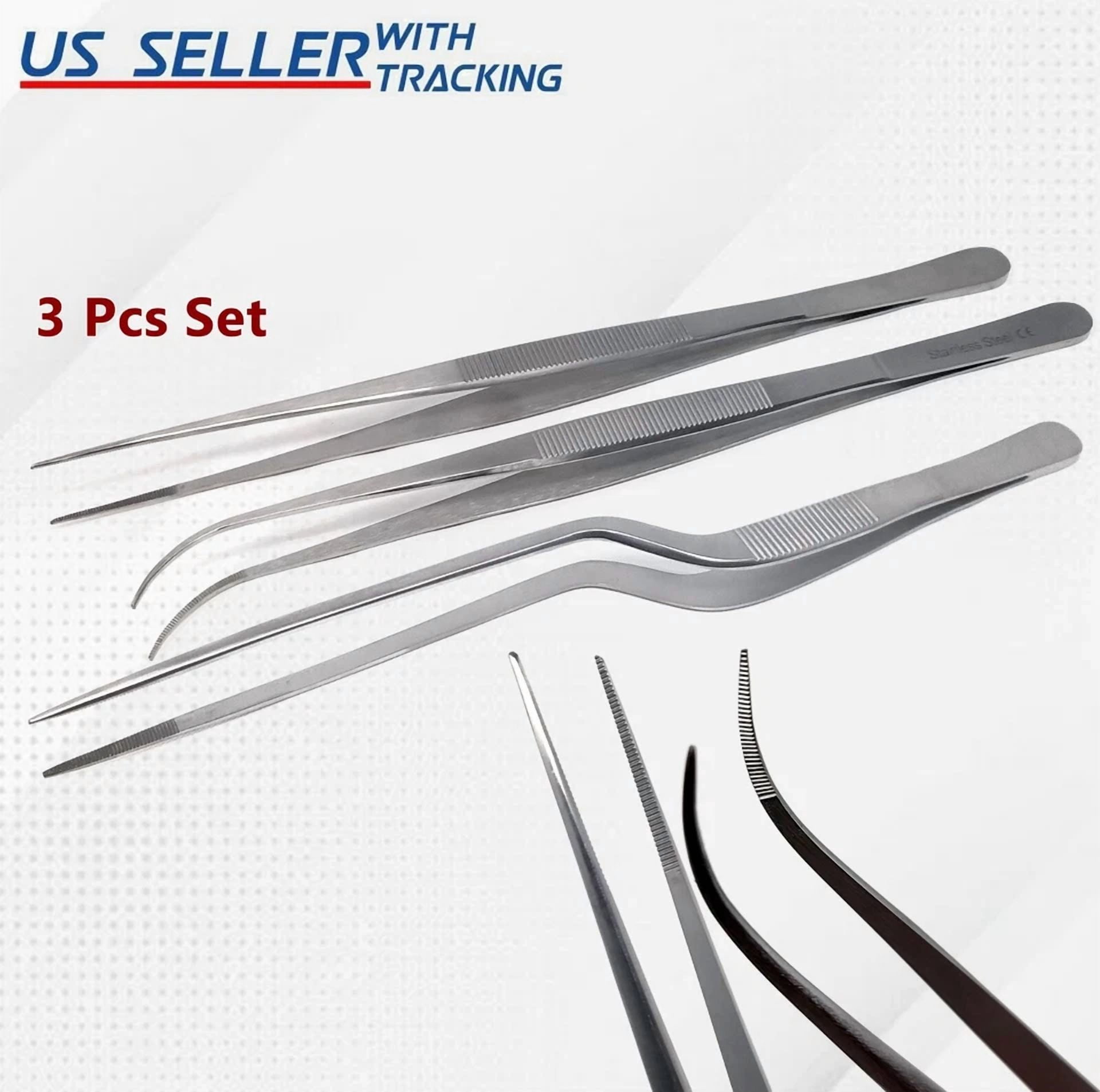 CRESTIN- 3X Chef Plating Tweezers Tongs Serving Presentation Precision Serrated Jaws - 8"