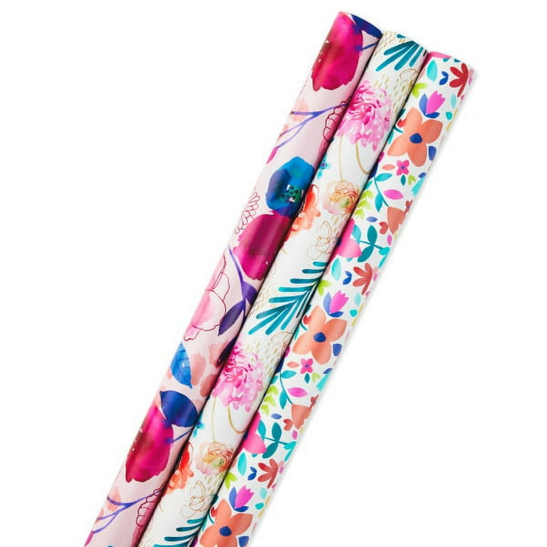 Hallmark Reversible Wrapping Paper (3 Rolls: 75 Sq. Ft. Ttl) Floral,  Lemons, Bright Abstract for Birthdays, Easter, Mother's Day, Bridal  Showers, Baby