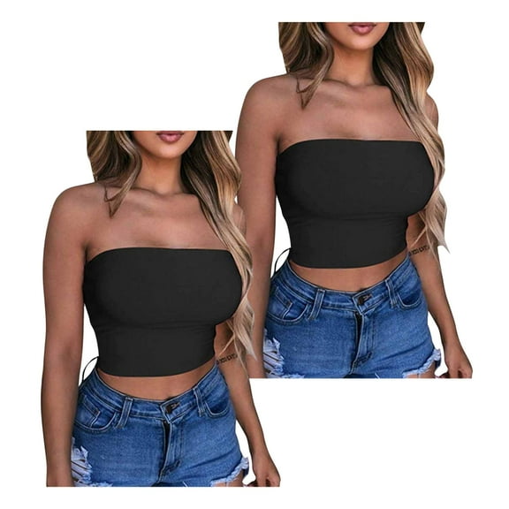 Tube Tops for Women 2 Pieces Solid Color Sports Summer Fashion Casual Tube