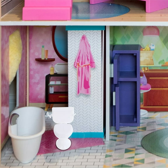 Homoyoyo 5-Piece Miniature White Toilet Set for Dollhouse Realistic Bathroom Decoration Accessories