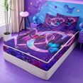 thumbnail image 2 of meiyoeat Purple Flower Monogram C Zipper Full Size Comforter Sets with Fitted Sheet and 2 Pillowcases,Cute Butterfly Neon Letter Design Zipper Bedding Set For Girl,Black Reversible,4 Pieces, 2 of 7
