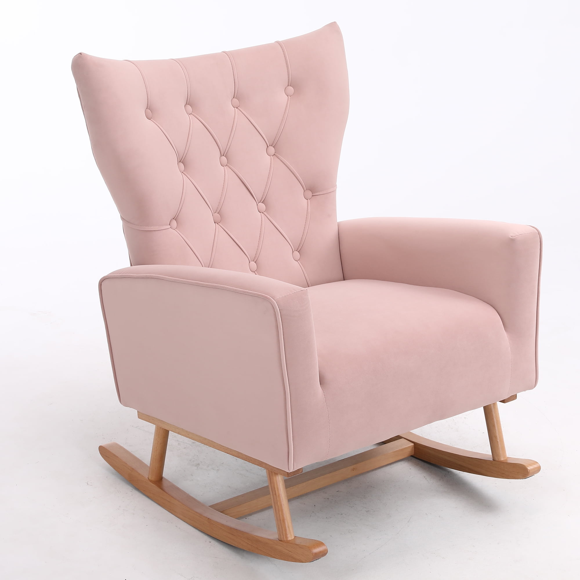 Kadyn Rocking Chair Nursery Armchair with High Back for Baby Room, Pink Kadyn Rocking Chair Nursery Armchair with High Back for Baby Room, Pink