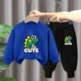 thumbnail image 2 of Odeerbi Kids Boys Girls Dinosaur Sweatsuits Winter Warm Fleece Two Piece Outfits Set Cartoon Printed Sweatshirt Jogger Pants Tracksuit Set Plush Loose Pullover Sweater Casual Hoodie Blue, 2 of 4