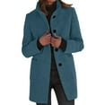 thumbnail image 2 of Fshiont Women Winter Long Pea Coat Wool Blend Stand Collar Single Breast Thicken Blazer Jacket Blue XL, 2 of 5